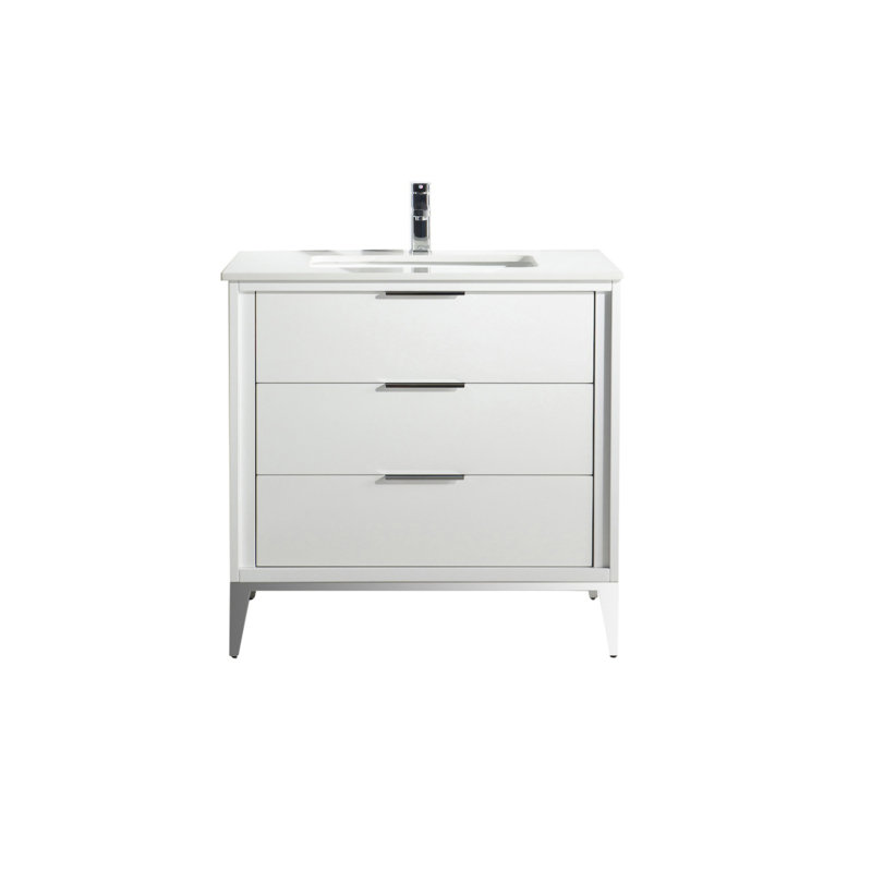 36'' Single Bathroom Vanity with Quartz/Ceramic Undercount Sink Top, White