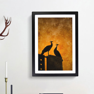 Silhouette of Two Peacocks - Picture Frame Painting Print