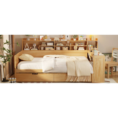 Full Size Wooden Bed With Copious Storage And A Desk For Classy Home Office Living Room