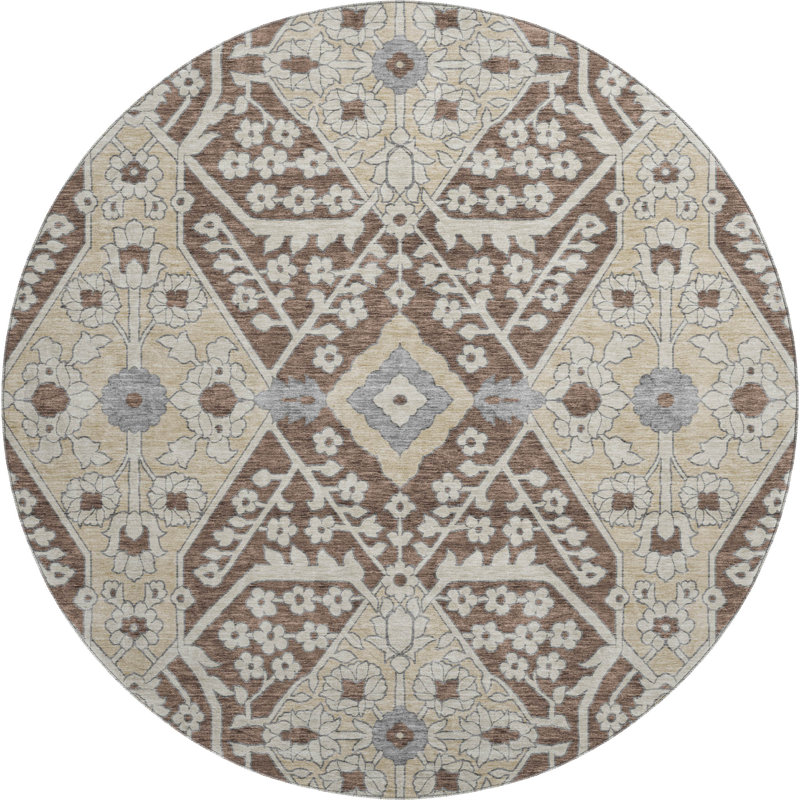 Premium Machine Washable Prisco Chocolate Rug, Round 8'