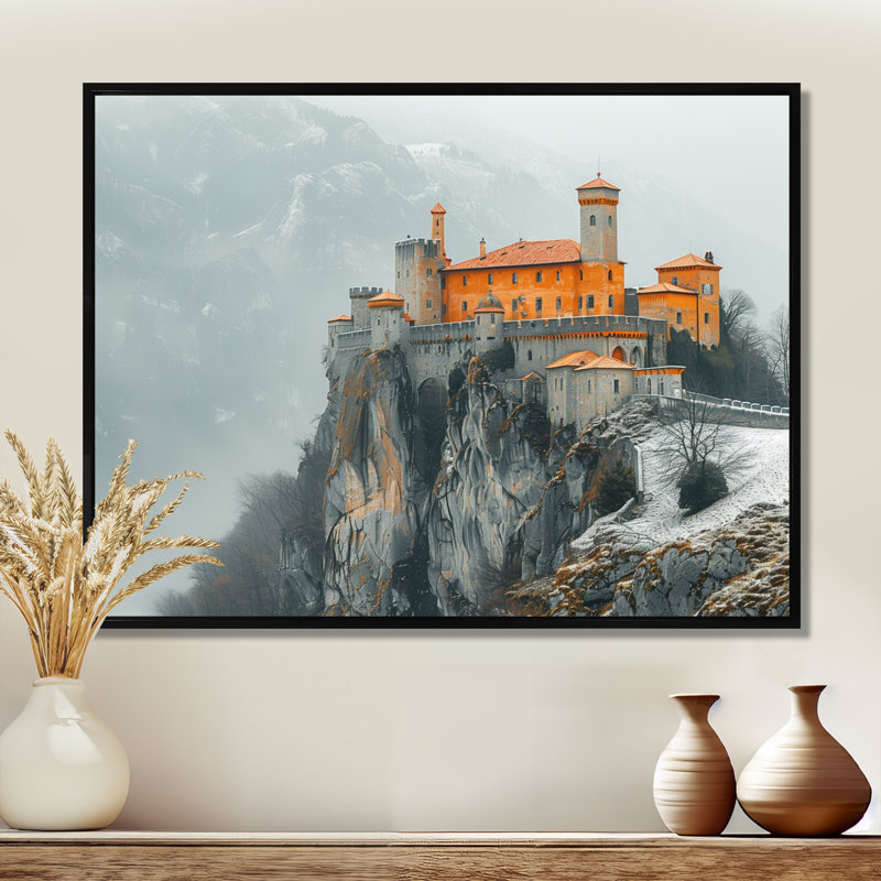 «Gray Yellow Mountain Temple In Mongalia I - Fortress», reproduction d'art murale, Toile avec cadre flottant noir