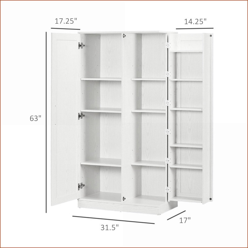 Armoire de cuisine blanc cassé H 63 po Cabinets avec 14 tablettes réglables à 14 niveaux, 2 portes | Moderne | Panneau de particules