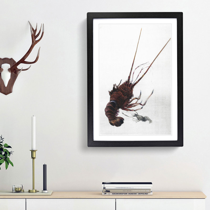 Crayfish by Watanabe Seitei - Picture Frame Painting Print, 36cm H x 27cm W x 2cm D, Black Framed
