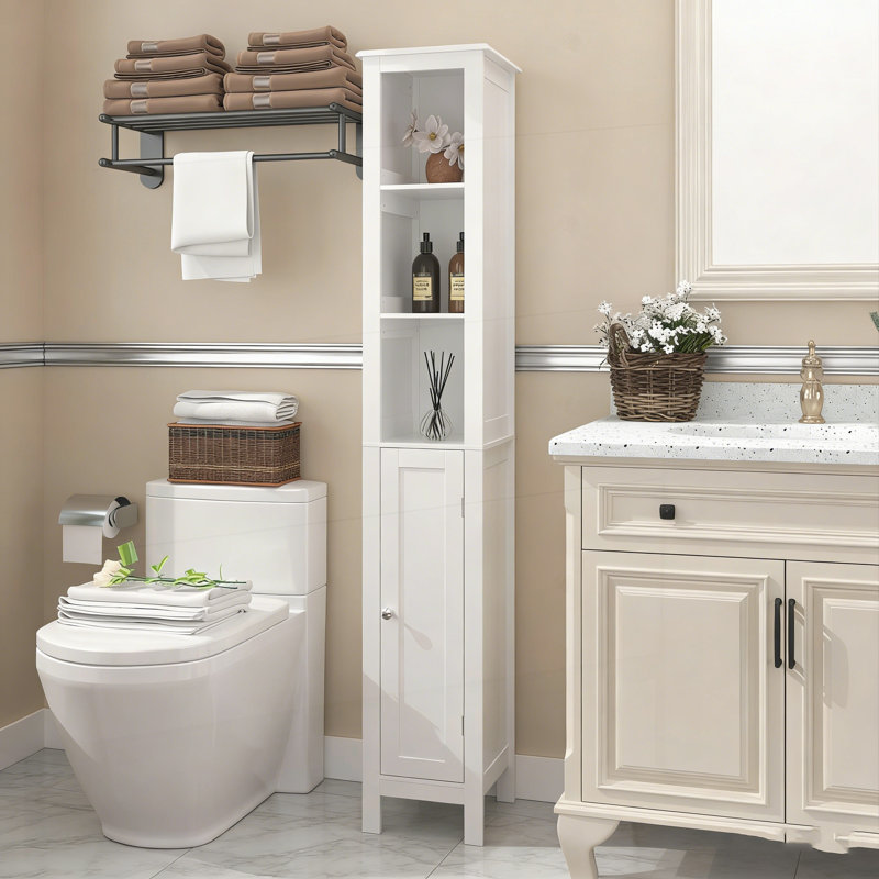 Armoire de rangement de 66,92 po de hauteur avec tablettes réglables, armoire autoportante mince à 1 porte avec anti-basculement, compartiments ouverts, pour la maison, les petits espaces, la salle de bain, la cuisine, le salon