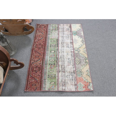 Vintage Turkish Patchwork Rug for Home Decor - Small Handmade Anatolian Floor Runner