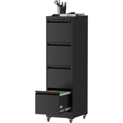 4 Drawer Lockable Metal Vertical File Cabinet On Wheels For Office And Home - Corrosion , Tilt System Locking Wheels, 17.71"D*14.77"W*53.51"H Secure Valuables, Adjustable Hanging Bar
