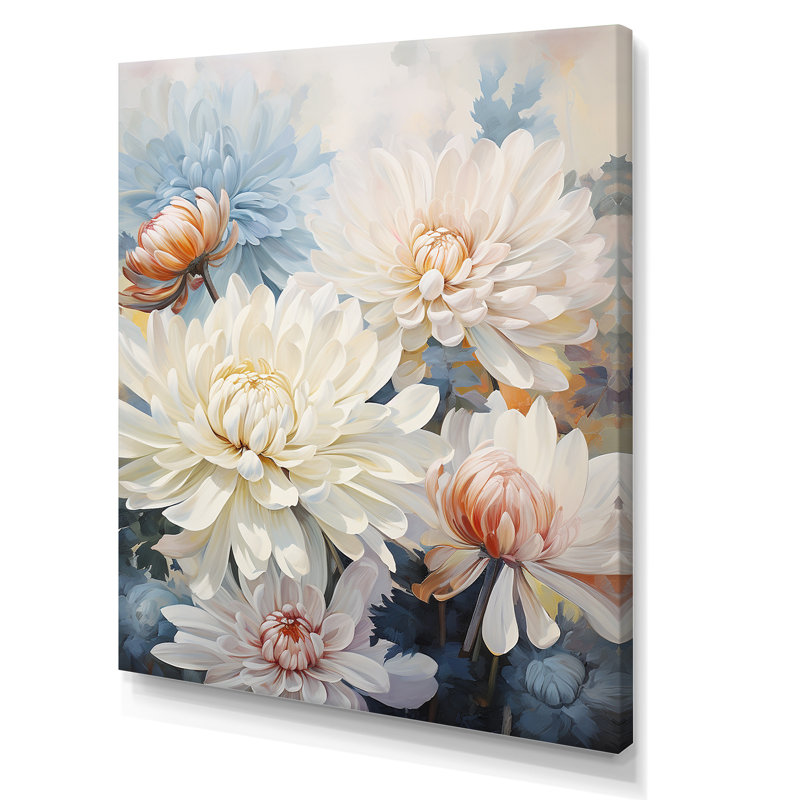 «White Mums In Blue Dream» sur toile, Toile tendue, H 44 po x l 34 po x P 1,5 po