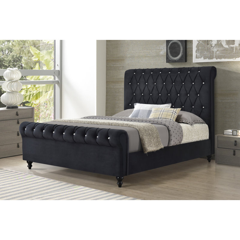 Harkness Upholstered Wingback Bed, Full, Black