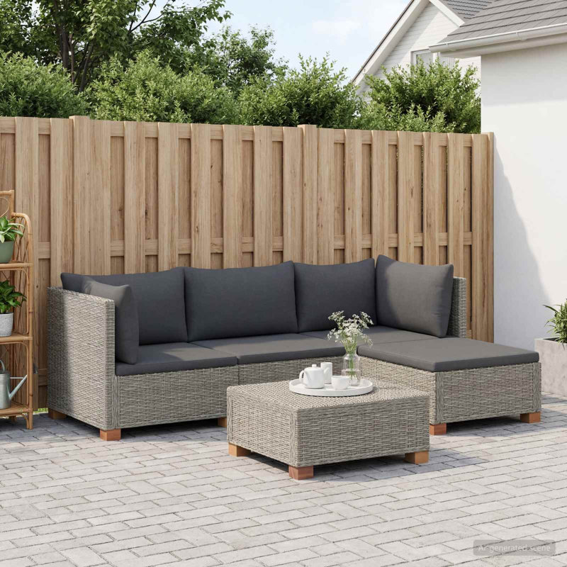  Rattan Lounge Set with Cushions GENDT 5 Piece Natural Rattan Patio Foam, Kubu Grey