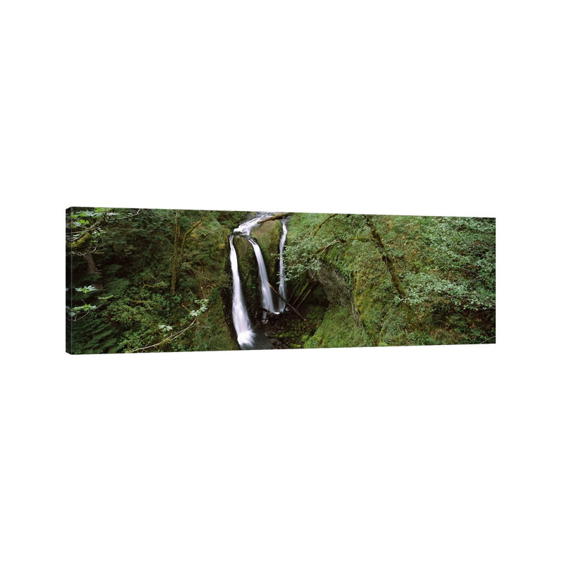 High Angle View Of A Waterfall In A Forest, Triple Falls, Columbia River Gorge, Oregon, USA - Wrapped Canvas Panoramic Print