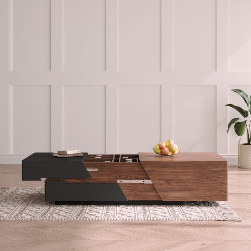 Modern Adjustable 51.18'' to 78.71'' L Wood Coffee Table, Black/Brown