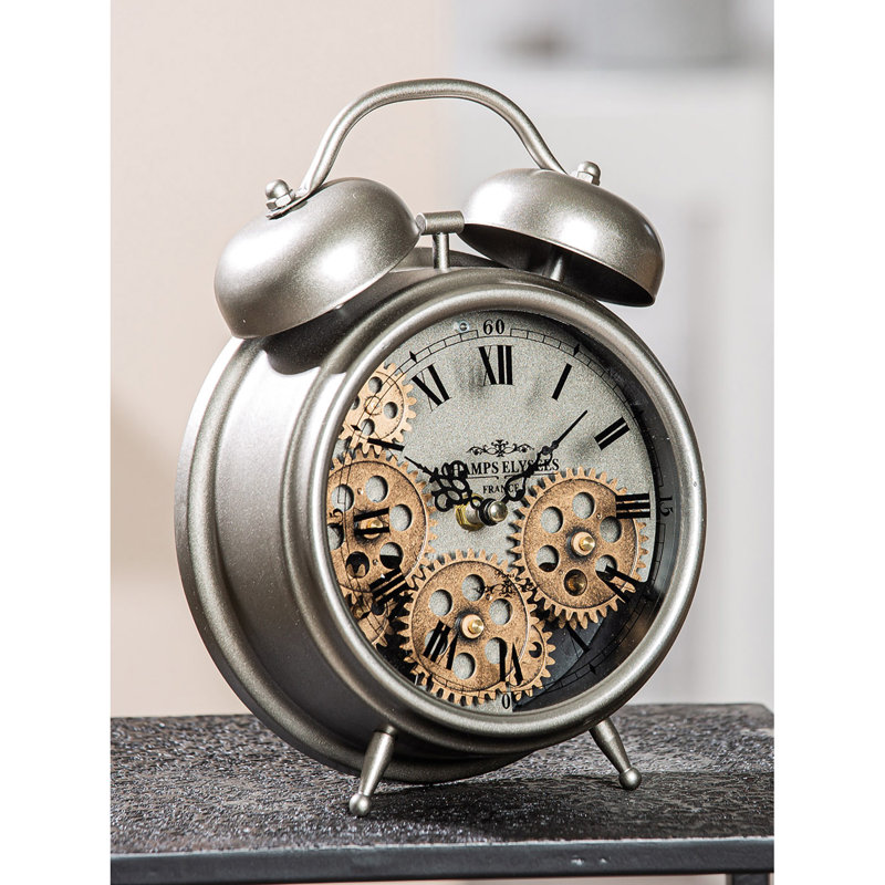 Roman Numeral Metal Mechanical Tabletop Clock