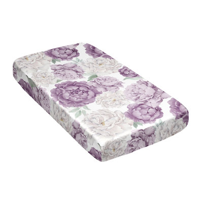 Drap-housse pour lit de bébé pivoine floral lavande mauve et ivoire par Sweet Jojo Designs