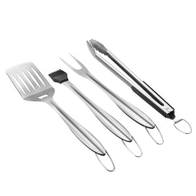 Accessoires de barbecue, ensemble d'outils de barbecue 4 pièces, outils de barbecue en acier inoxydable robustes, ustensiles de cuisine avec pince, spatule, fourchette, brosse, pour les barbecues d'extérieur, cadeau pour mari père des hommes