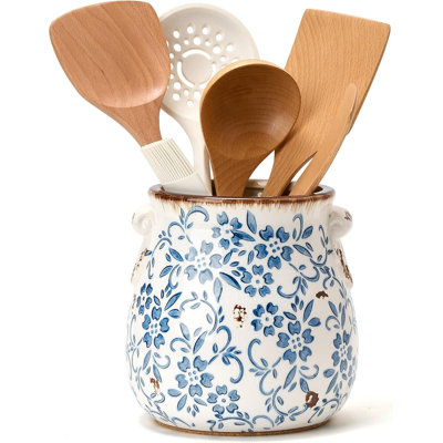 Kitchen countertop utensil rack, exquisite Chinese style floral ceramic utensil storage box, used for home kitchen decoration - blue and white porcelain