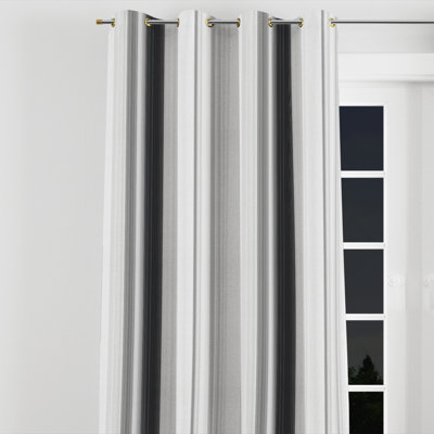 Rideaux rayés en velours - Rideau à œillets à rayures noir et gris moderne - 1 panneau