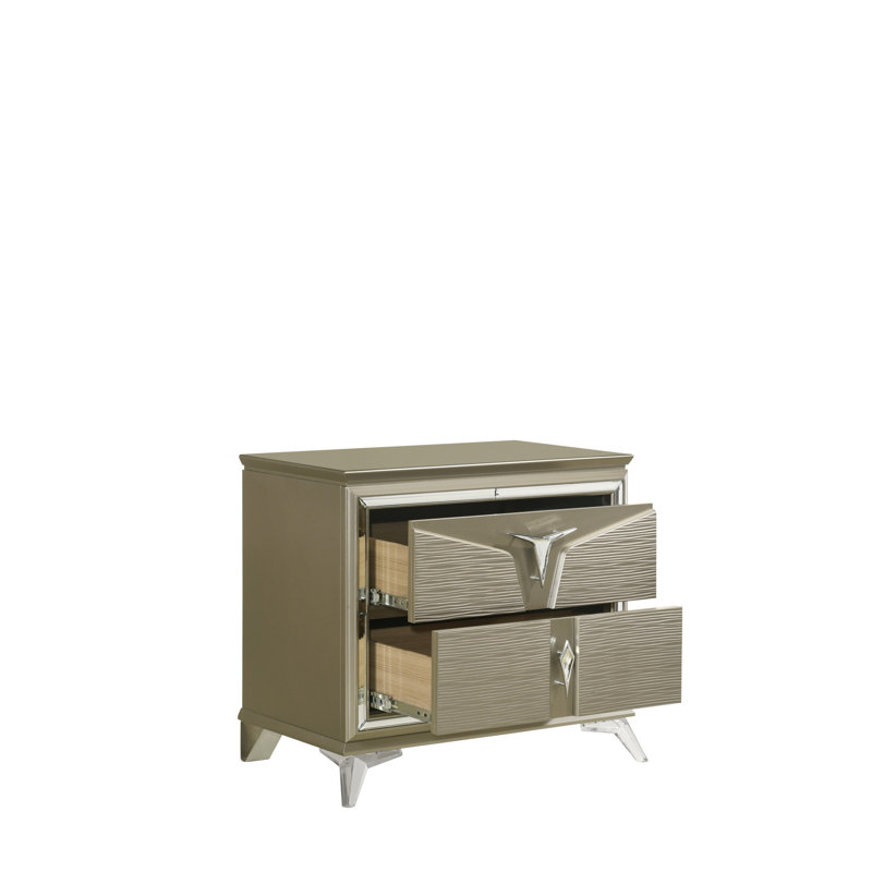Table de chevet contemporaine en bois avec 2 tiroirs - Design spacieux et moderne argenté
