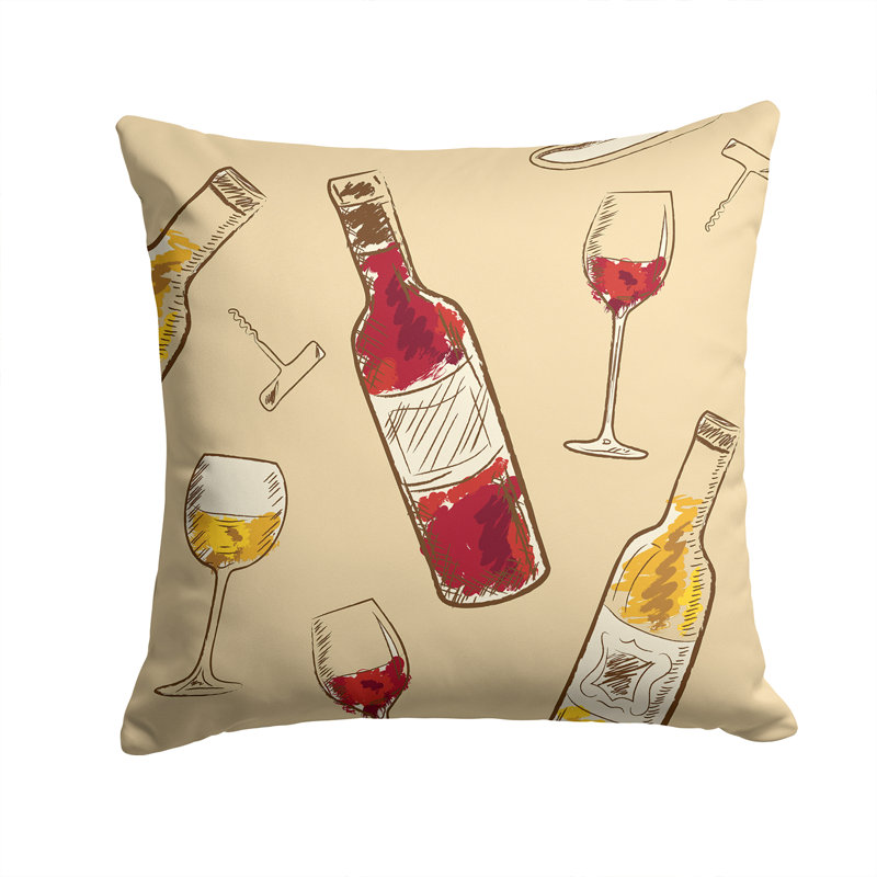Wine Indoor/Outdoor Throw Pillow, Cream/Red, 14" x 14"