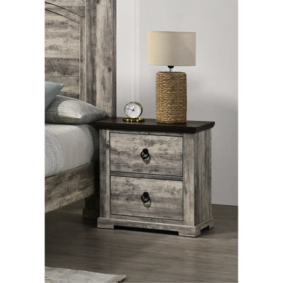 Table de chevet grise de style contemporain avec deux tiroirs et une poignée en métal robuste pour les poignées fonctionnelles de chambre à coucher