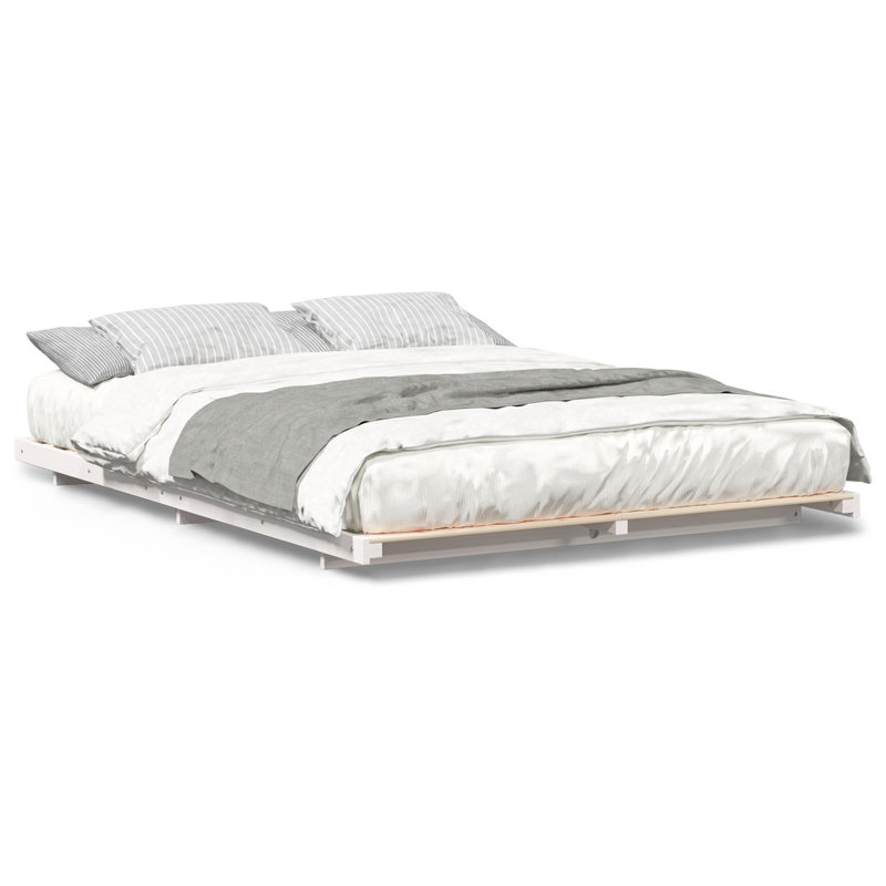 Floor Bed Frame Solid Pine Wood, Wax Brown, European Single (90 x 200 cm)