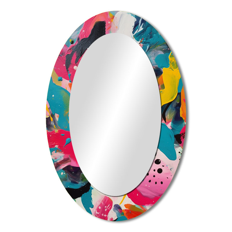 Miroir mural ovale rose et turquoise abstrait Enigma III, 36 po x 24 po