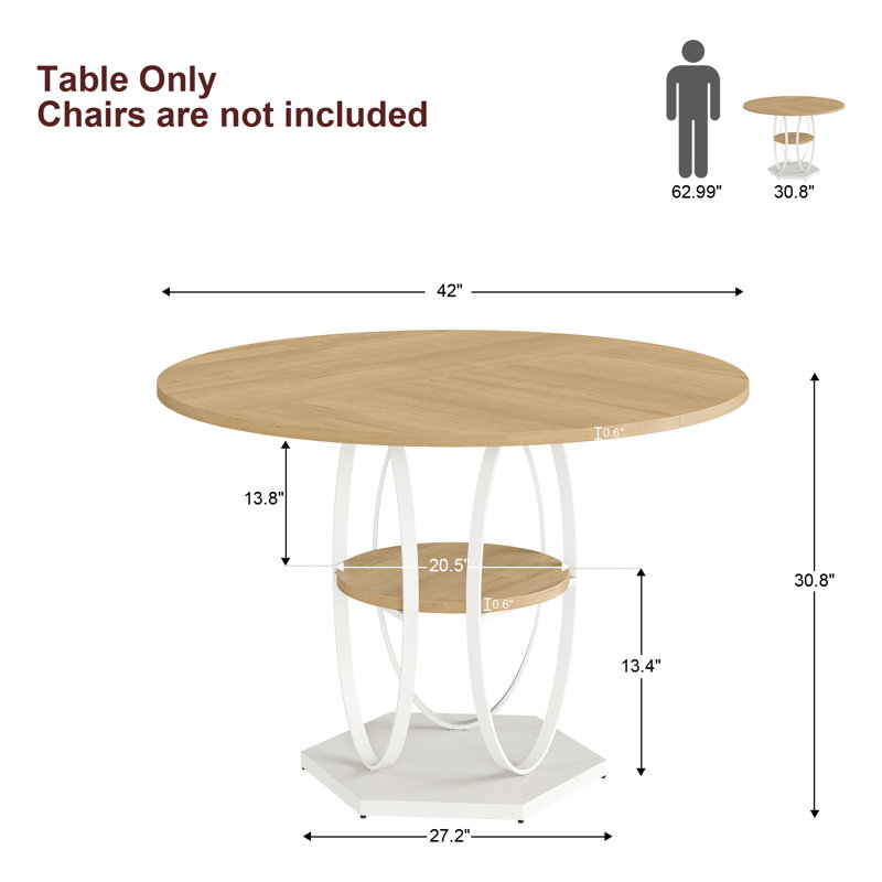 Table de salle à manger de 42 pouces avec tablette de rangement pour la cuisine et la salle à manger (chêne naturel), Blanc