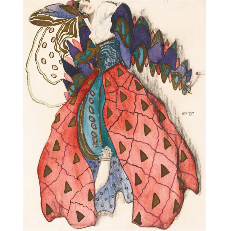 "Conception de costumes pour l'épouse de Potiphar dans la légende de Joseph" par Léon Bakst - Art mural sur toile tendue avec châssis