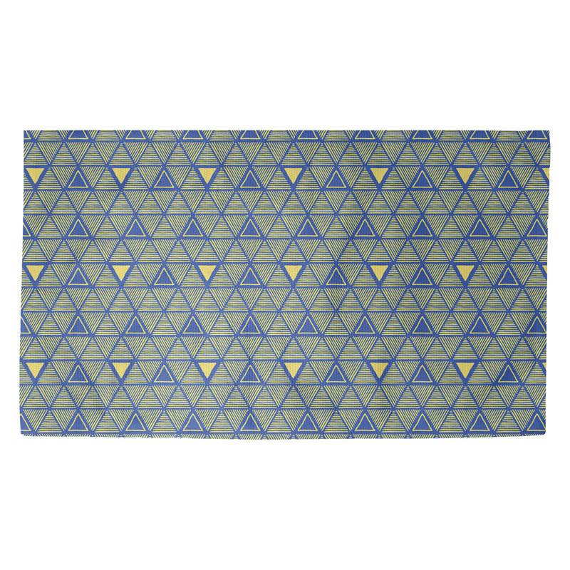 Triangles dessinés à la main bleu/jaune Tapis décoratif, Rectangle 2 pi x 3 pi