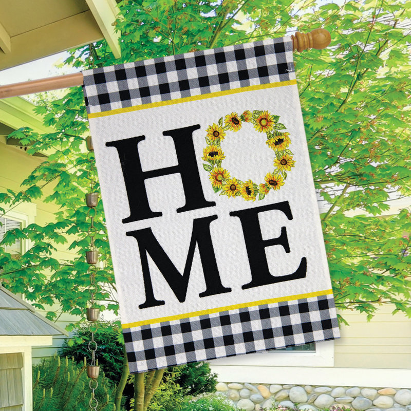 Sunflower Wreath Burlap House Flag