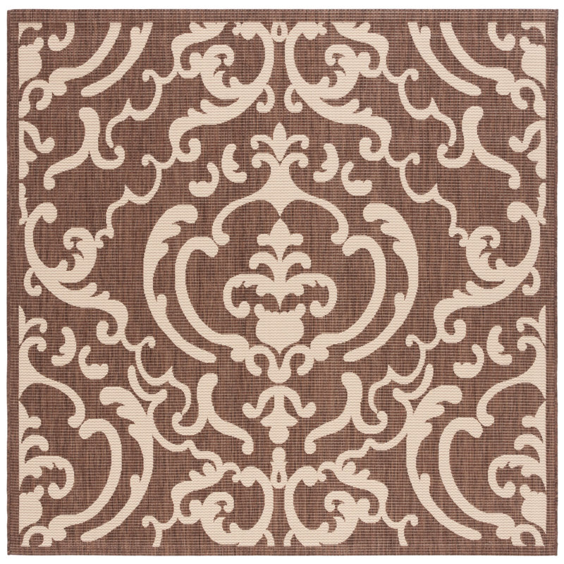 Arellanes Performance Damask Indoor/Outdoor Area Rug, Square 6'7"