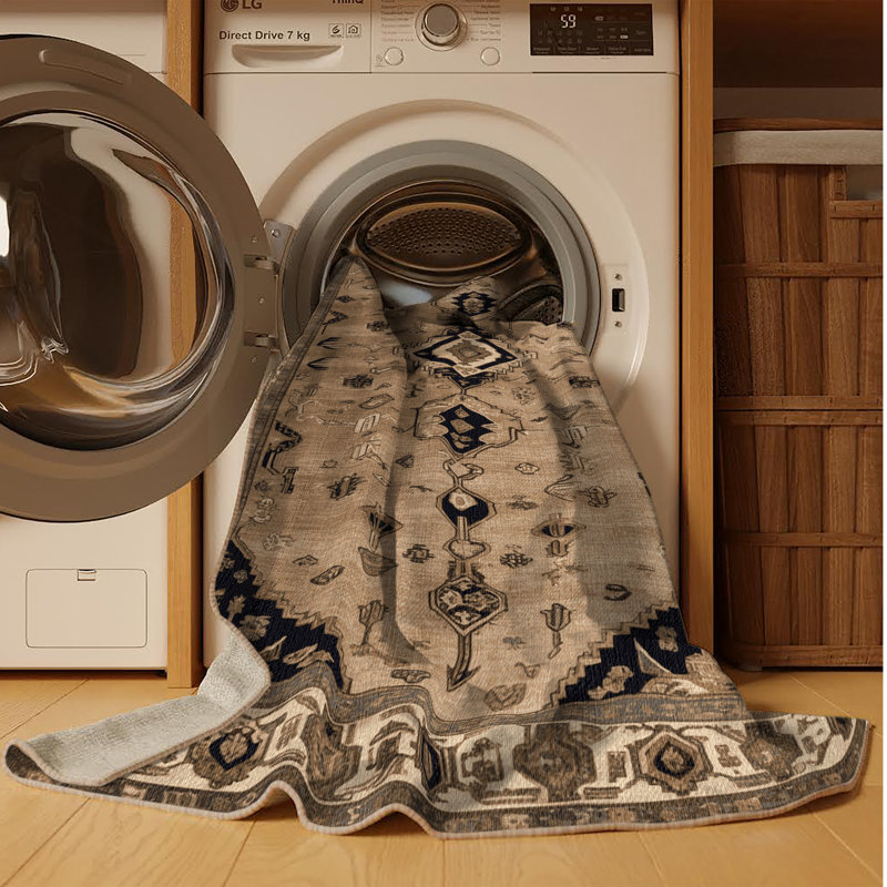 Machine Washable Persian Beige Area Rug, Square 6'