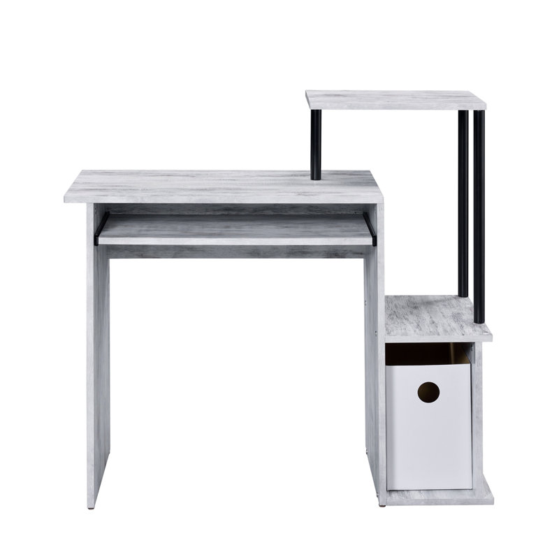 Bureau d'ordinateur avec plateau à clavier et tablettes ouvertes, Noir / gris