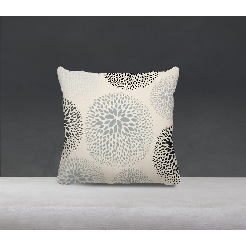 Coussin décoratif intérieur / extérieur en polyester filé à la main Bavière, Gris / crème / noir / gris, H 17 po x l 17 po