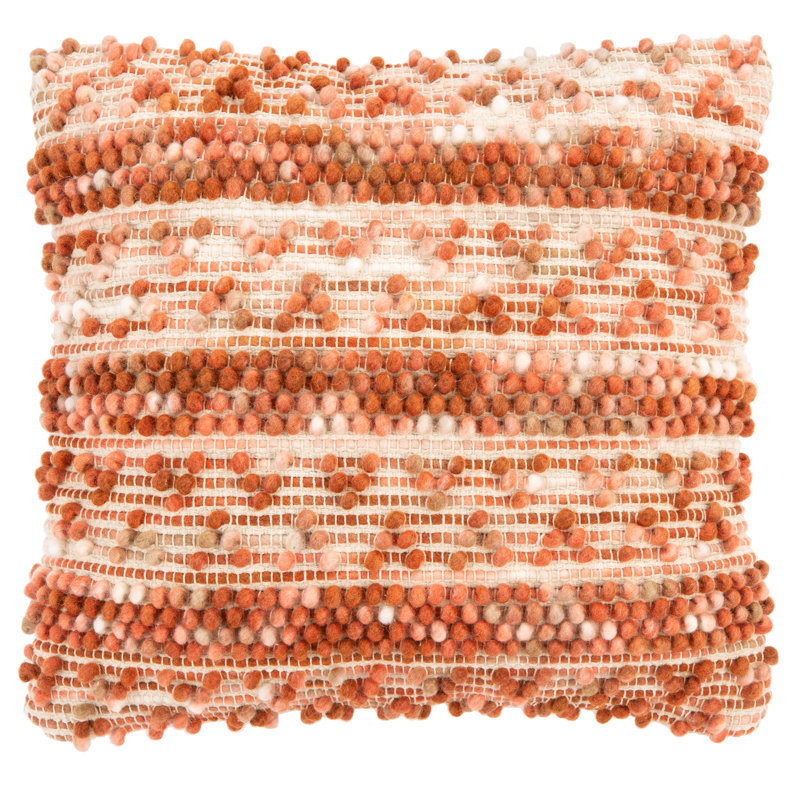 Burnt Orange Bohemian Wool-Cotton Square Throw Pillow