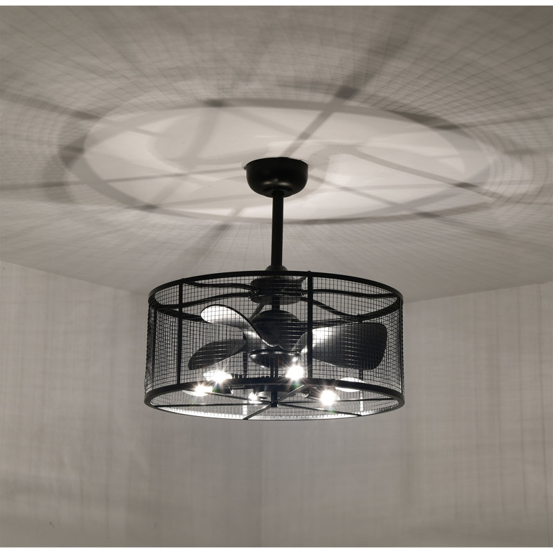 Ventilateur de plafond 3 pales 23 pouces noir mat 6 lumières, avec télécommande