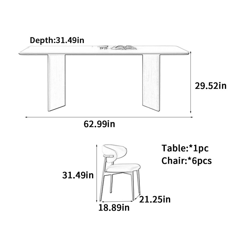 Table de salle à manger en bois massif de style crème, H 29,52 po x L 62,99 po x l 31,49 po