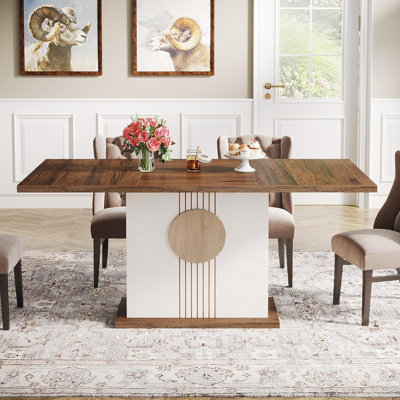 Table de salle à manger rectangulaire de 55 po pour 4 à 6 personnes, table de salle à manger en bois pour cuisine, salle à manger et salon, brun chêne et blanc