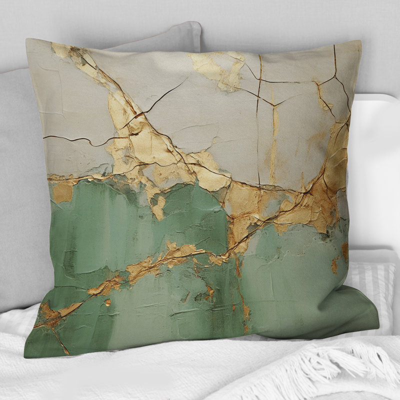 Green Gold Minimalism Potteries - Abstract Spirals Printed Throw Pillow