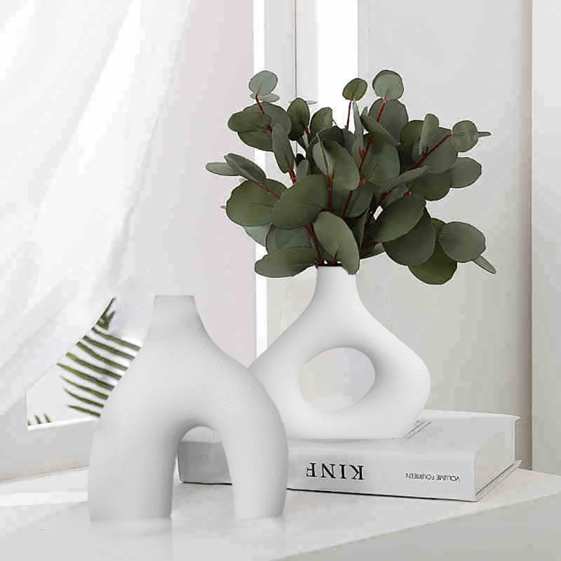 Ceramic Vase, Minimalist Nordic Boho Style, Set Of 2, White