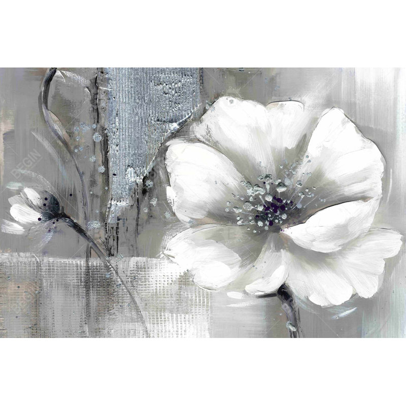 "Fleurs monochromes et argentées" sur toile