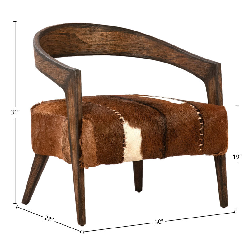 Liara Goat Hide Upholstered Occasional Chair, Medium Brown, Natural Brown/White Goat Hide