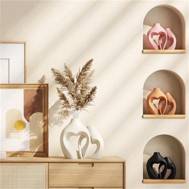 Heart Shaped Ceramic Vase Set of 2, White Decorative Vases for Home Decor, White