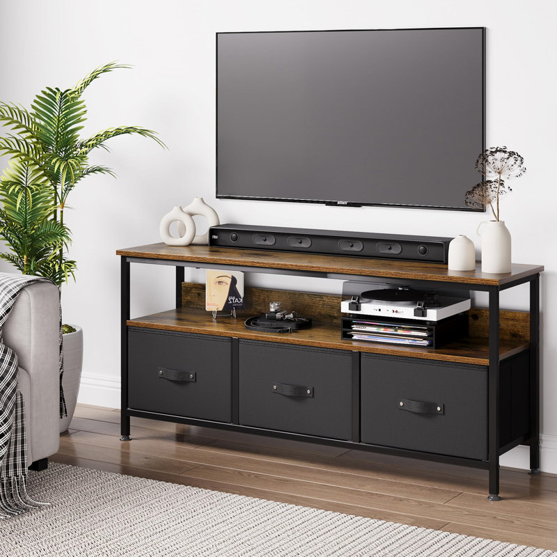 Duain Unfinished TV Stand for TVs up to 55", Brown/Black