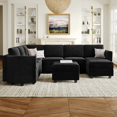 Ridoy 9-Piece Velvet Convertible Modular Sofa Sectional Livingroom Sofa Set, 8 Storage Ottomans with 7 Backrest