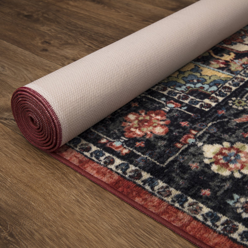 Lyanne Washable Non-Slip Medallion Rust Area Rug, Rectangle 2'2 x 3'3"