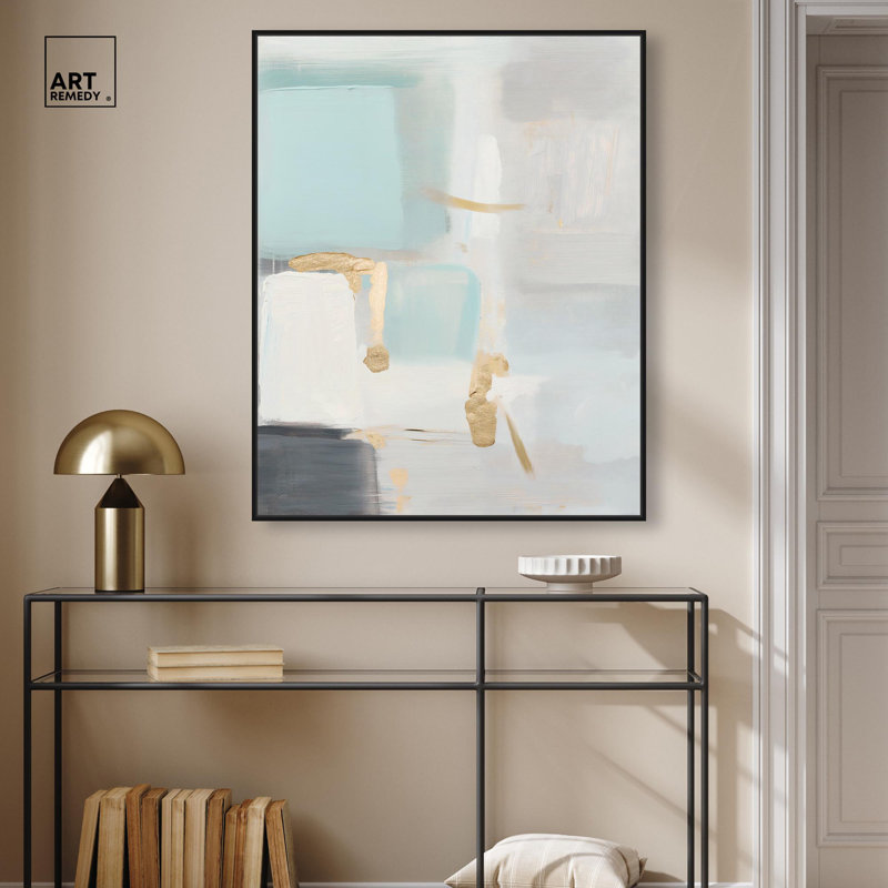 «Pale Radiance I Canvas Moody Abstracts» par Art Remedy, H 37 po x l 31 po, Cadre flottant noir