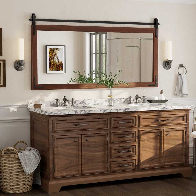 Miroir mural Amara Rustic Farmhouse, 72 po x 36 po; Horizontale, Brun