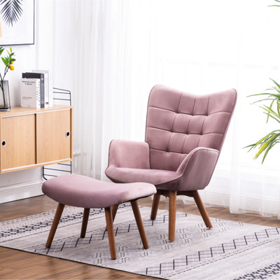 Mauve Accent Chair With Matching - Silky Velvet Upholstery, Solid Rubber Wood Construction, Button Tufting, Welt Trim, 28.75"wx33"dx37"h Chair, 25.6"wx17"dx16.5"h Elegant Support, Diamond