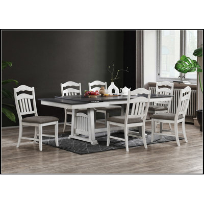 Contemporary Extendable Dining Table with Antique White and Grey Finish, Perfect for Elegant and Functional Dining