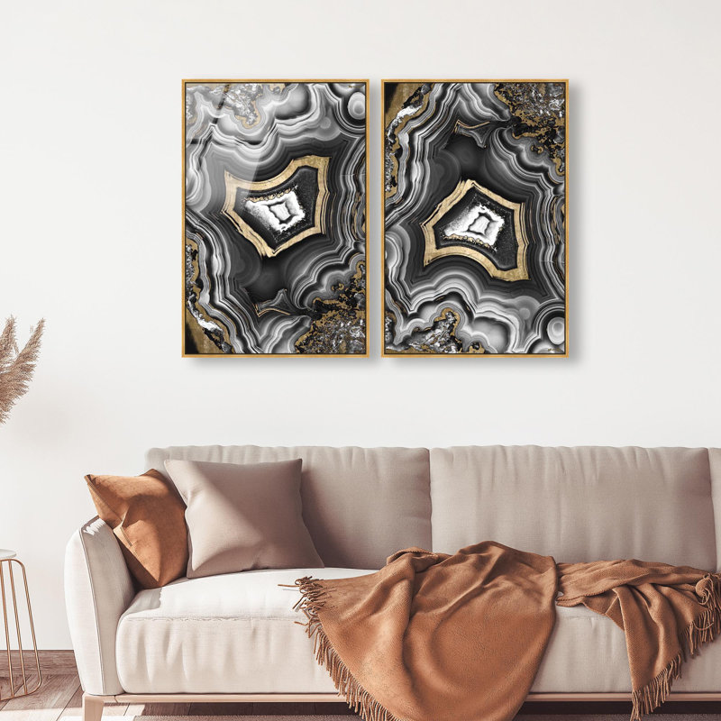 Oliver Gal Noir AdoreGeo Ensemble Abstract - Framed Acrylic Glass Wall Art, 55" H x 37" W, Gold